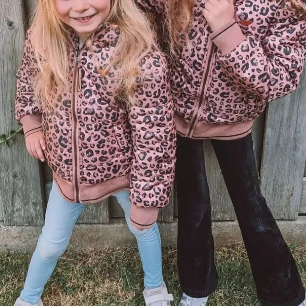 NONO Leopard Puffer Coat Jacket Recycled Fabric Size 4-5 Faux Fur Lined